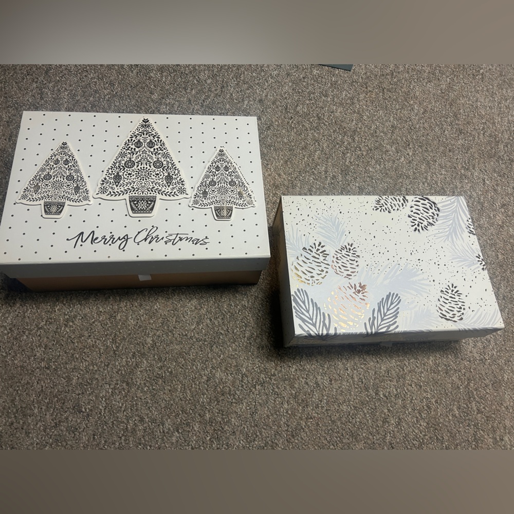 Large 2 Festive holiday Christmas Gift Box Set
white gold and silver. Elegance